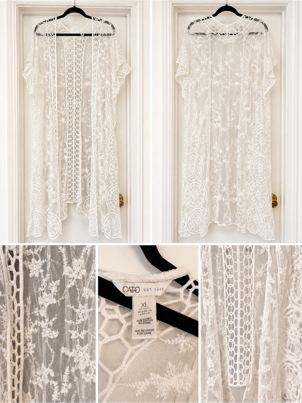 Cato Sheer White Lace Kimono Coverup
